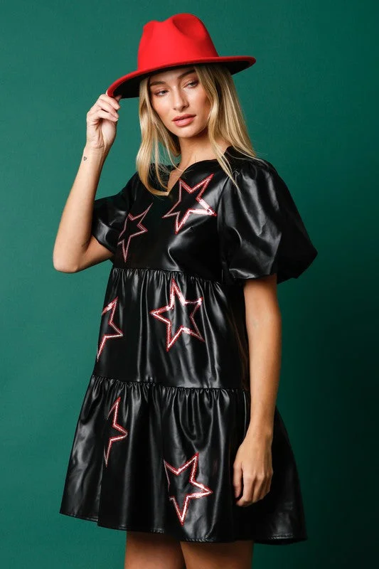 Faux Leather Starry Mini Dress