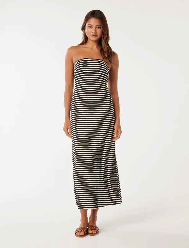 Allie Strapless Striped Midi Dress