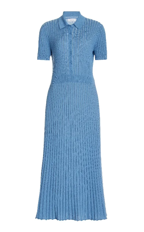 Amor Knit Midi Dress in Light Blue Denim Cashmere Silk