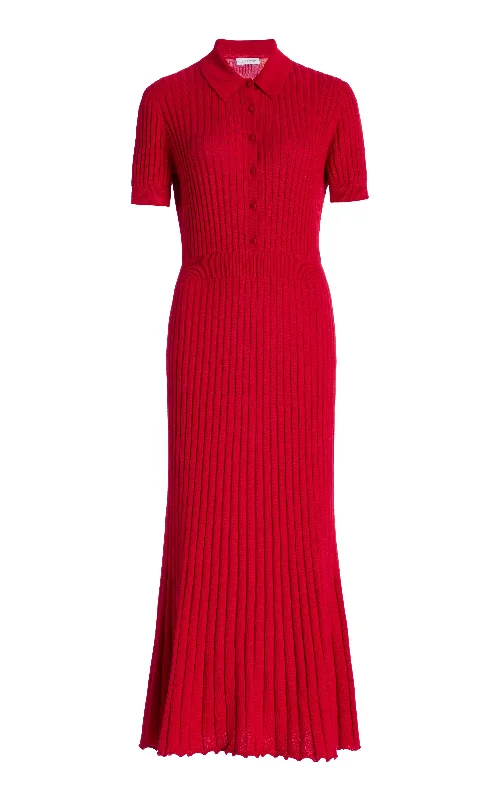 Amor Knit Midi Dress in Scarlet Red Cashmere Silk