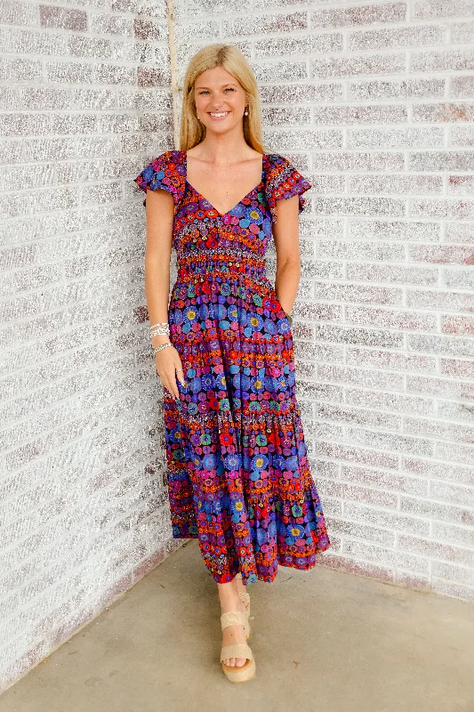 Be My Guest V-Neck Print Midi Dress