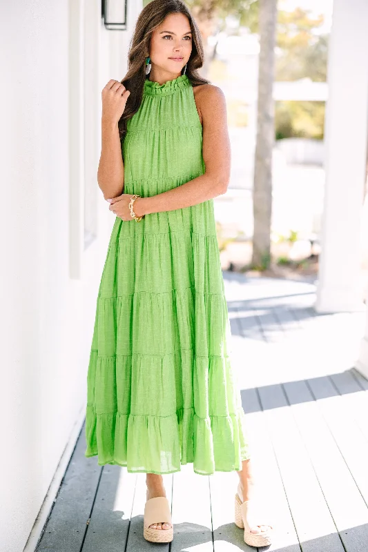 Come To Me Melon Green Tiered Midi Dress