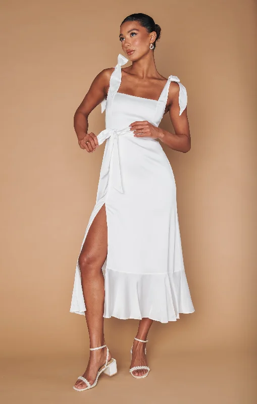 Garden Midi Dress ~ Ivory Luxe Satin