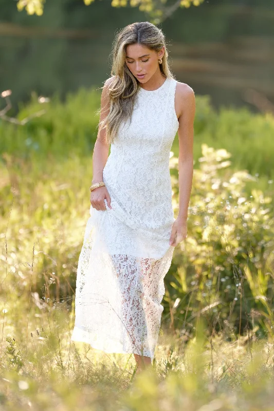 Irresistible Charm White Lace Maxi Dress