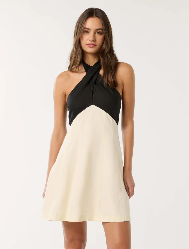 Lea Contrast Halter Neck Mini Dress