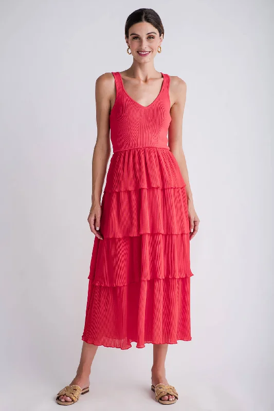 & Merci Pleated Tiered Midi Dress