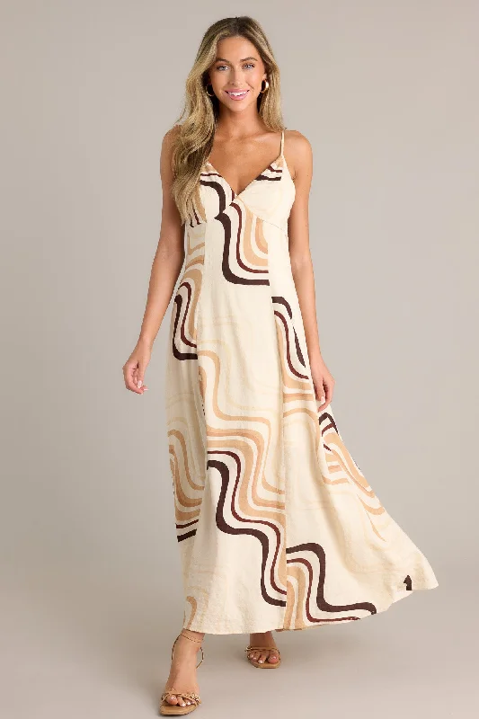 Mystic Sands Beige Multi Print Maxi Dress