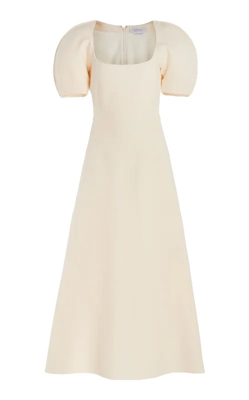 Niahm Midi Dress in Ivory Wool Silk Cady