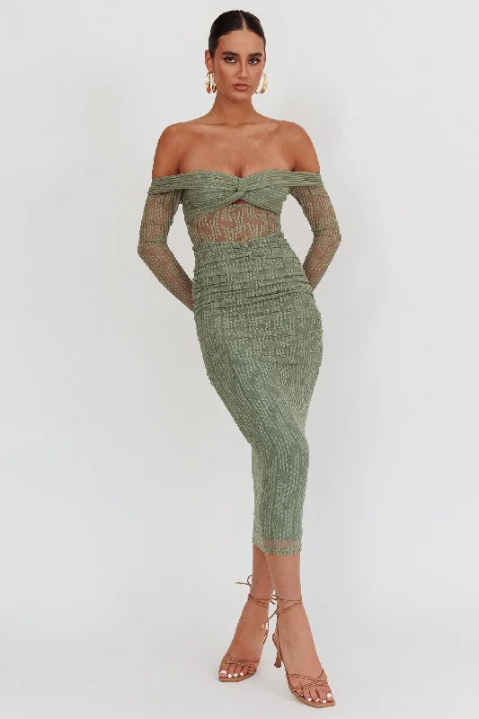 Oliana Off-Shoulder Mesh Maxi Dress Fern