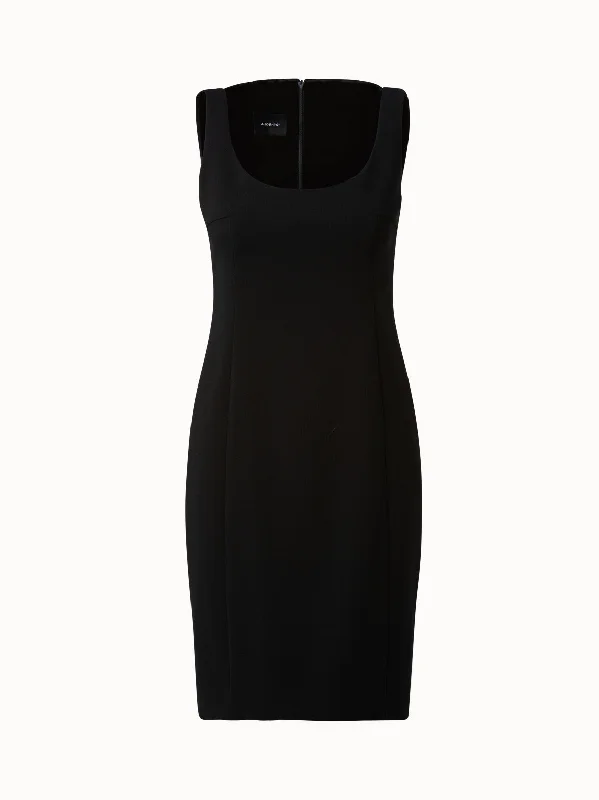 Sleeveless Scoopneck Wool Double Face Sheath Dress