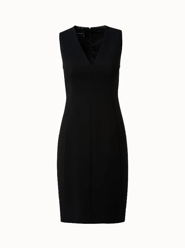 Sleeveless V-Neck Wool Double-Face Sheath Dress