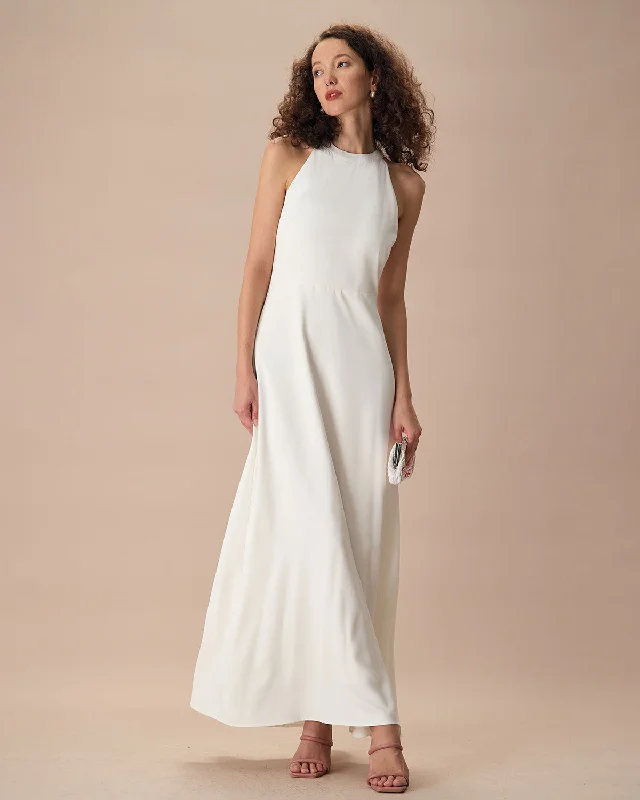 The White Bowknot Halter Maxi Dress