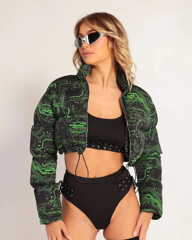 Cyber Matrix Cropped Puffer Jacket