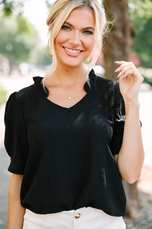 All For You Black Ruffled Blouse