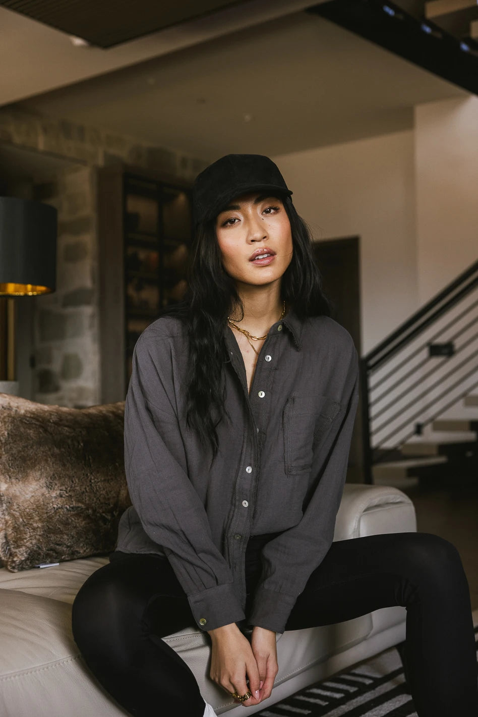 Angela Button Up in Charcoal - FINAL SALE