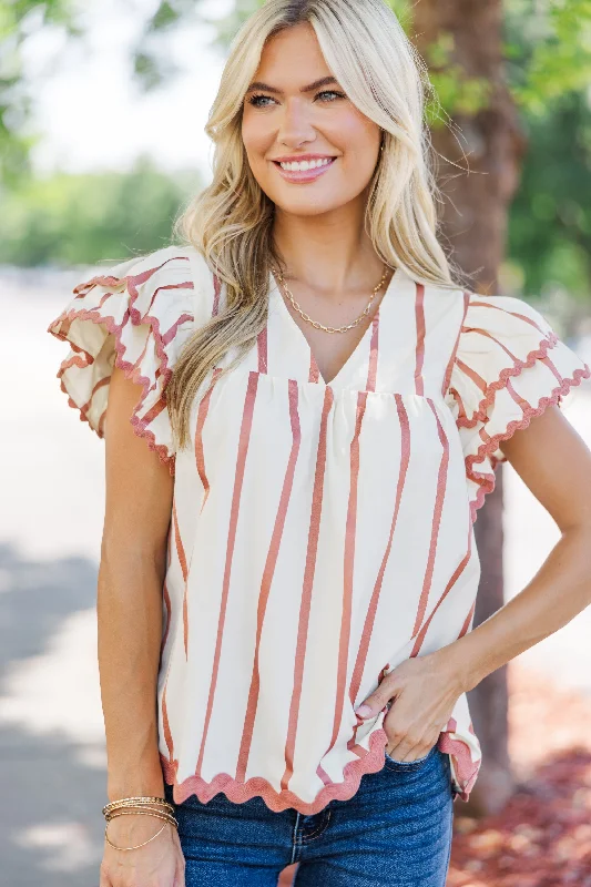 As It Happens Rust Orange Striped Blouse