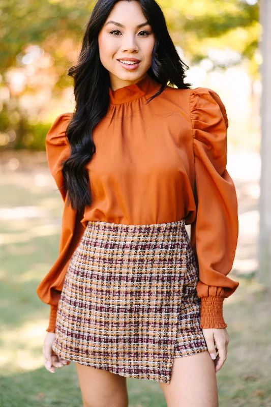 Be A Stand Out Rust Orange Puff Sleeve Blouse