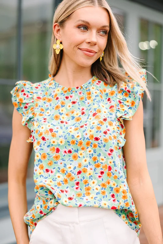 Better Believe It Sage Green Ditsy Floral Blouse