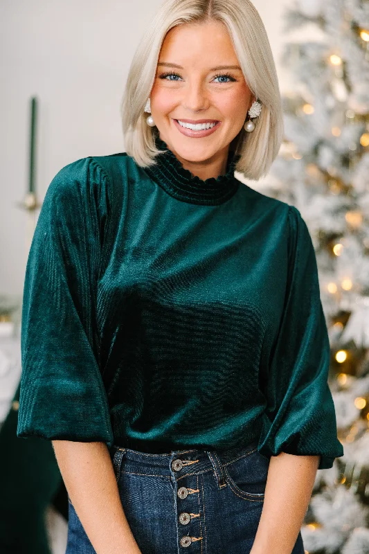 Better Than Ever Hunter Green Velvet Blouse