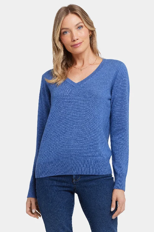 Cashmere Classic V-Neck Sweater - Heather Blue