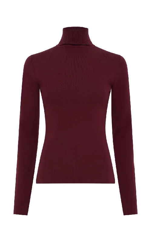 Costa Knit Turtleneck in Bordeaux Cashmere Silk