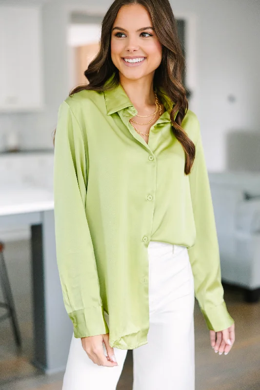 Dream On Pistachio Green Satin Blouse