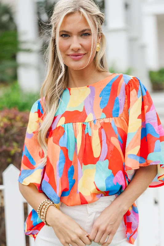 Easy To Find Red Abstract Blouse