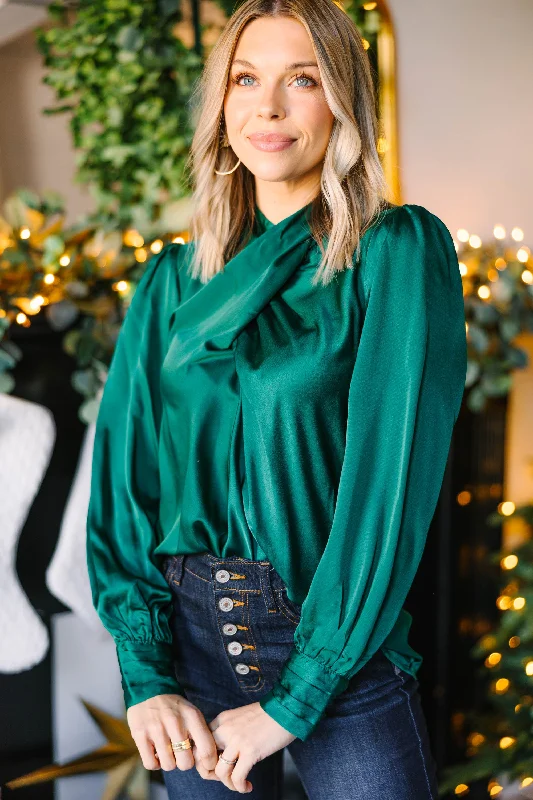 Filled With Love Hunter Green Satin Blouse