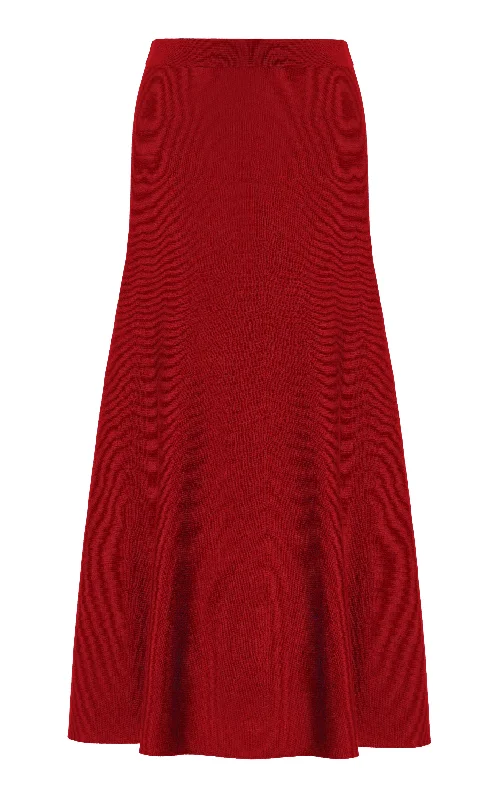 Freddie Knit Midi Skirt in Scarlet Red Merino Wool Cashmere