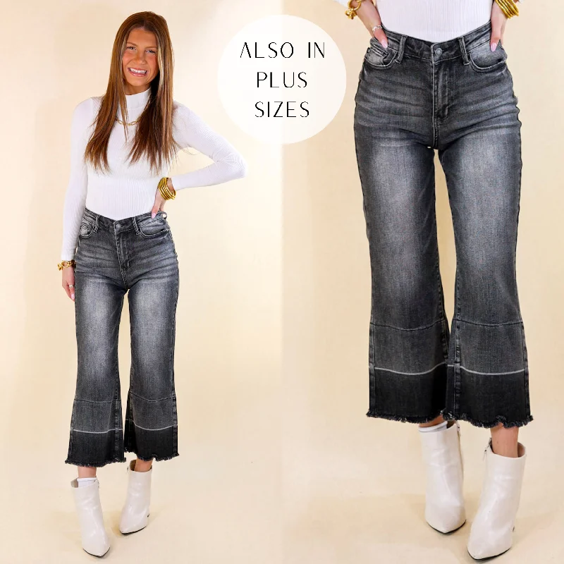 Last Chance Size 1, 16W & 22W | Judy Blue | Full of Delight Wide Leg Release Hem Cropped Jeans in Black Wash