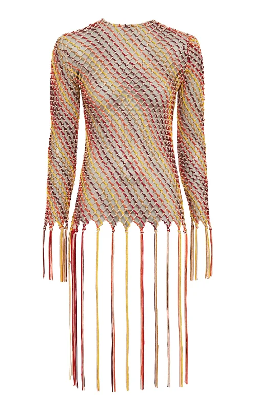 Macaria Fringe Macrame Top in Multi Silk