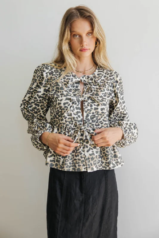 Maggie Peplum Tie Blouse in Leopard