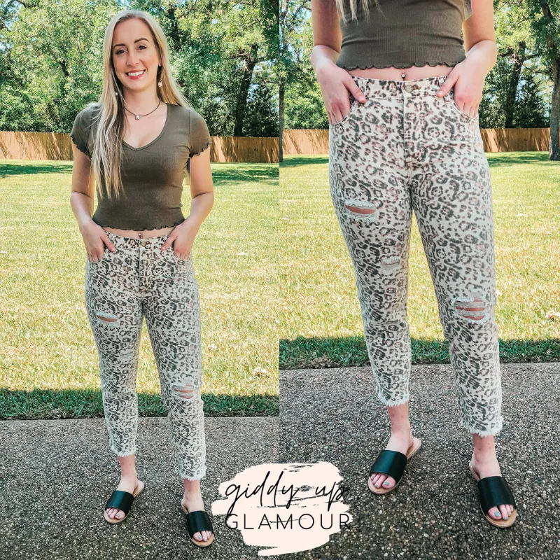 Last Chance Size Small | On The Upward High Waisted Distressed Boyfriend Jeans in Leopard