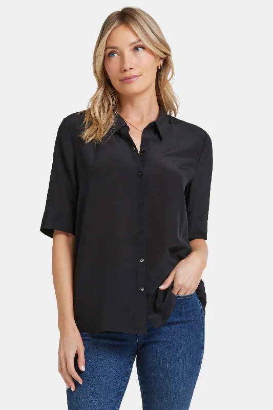 Riley Silk Elbow Sleeved Blouse - Black