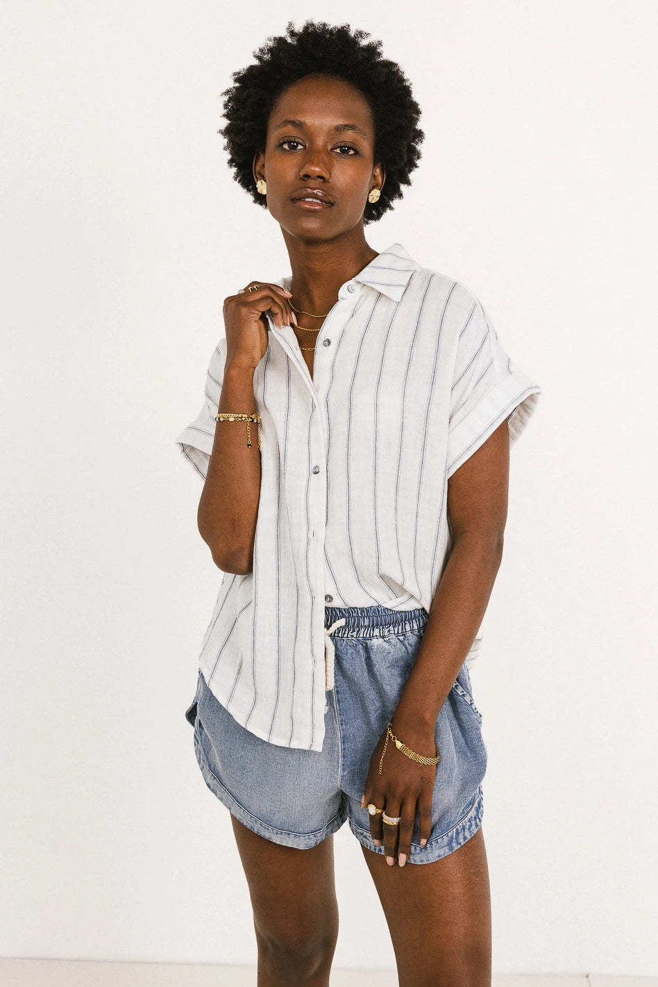 Topanga Striped Button Up in White - FINAL SALE