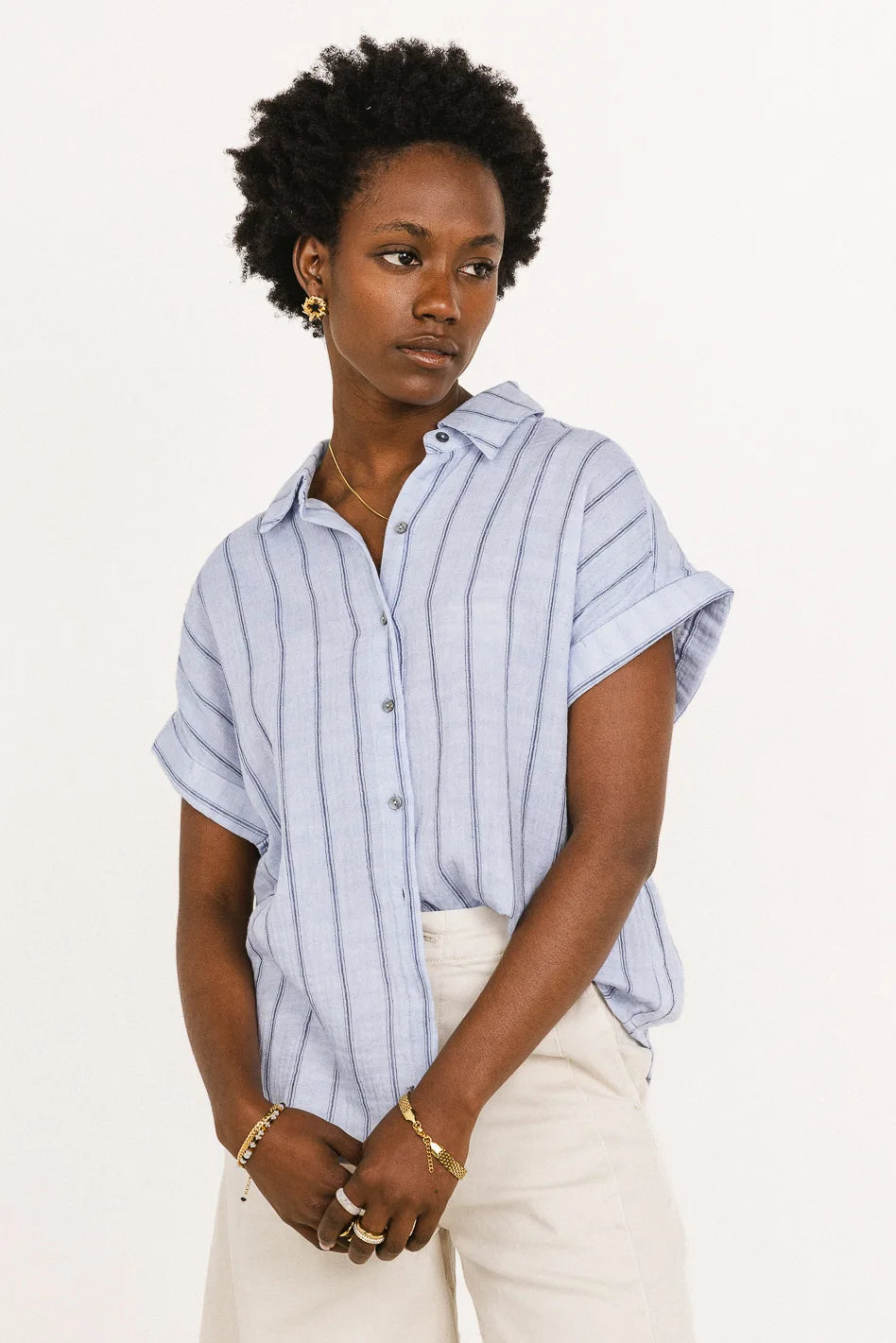 Topanga Striped Button Up in Blue - FINAL SALE