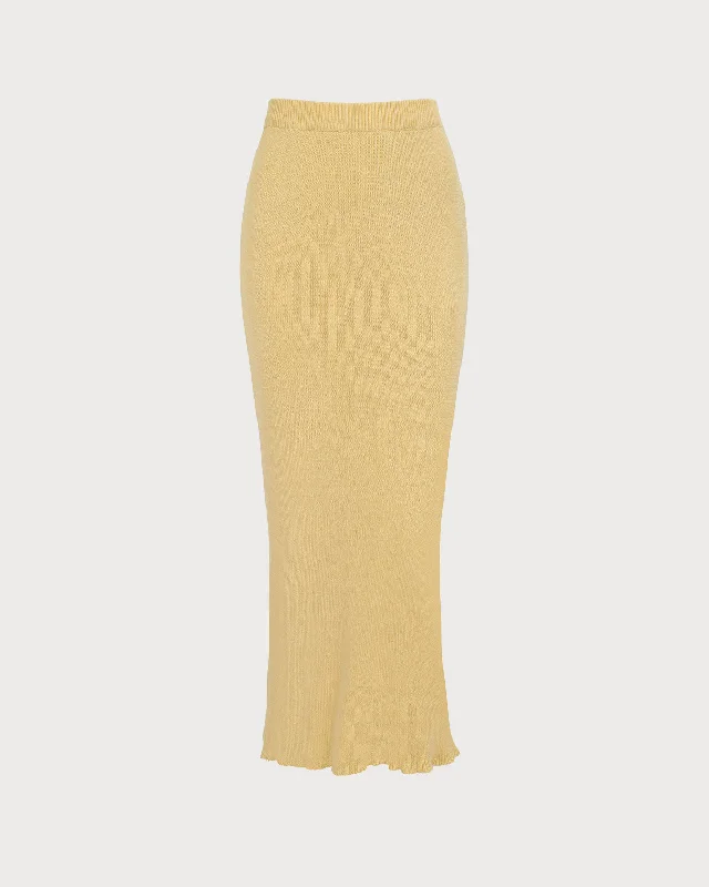 Women's Yellow Ribbed Knit Maxi Skirt