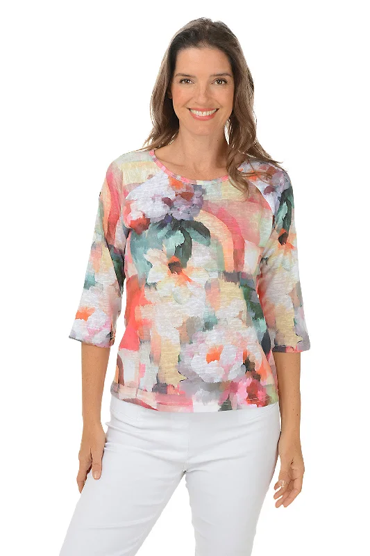 Floral Rainbow Raglan Elbow Sleeve Top