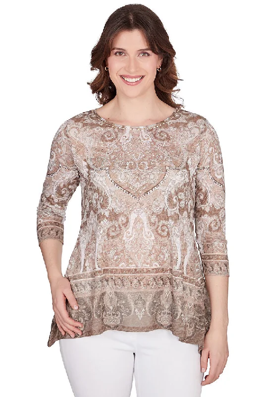 Keep It Natural Jeweled Damask Burnout Top