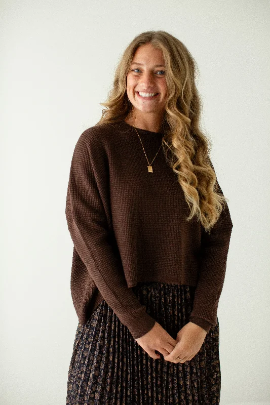 'Byron' Waffle Knit Relaxed Sweater in Chocolate