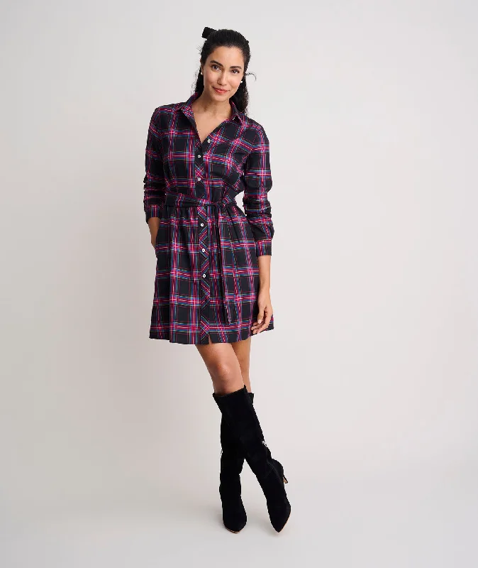 Stretch Cotton Stewart Plaid Cassie Shirt Dress