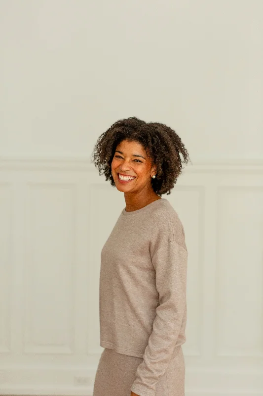 'Charlie' Drop Shoulder Knit Top in Heathered Taupe