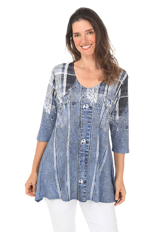 Plaid Denim Jacket Printed Knit Tunic