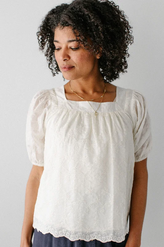 'Sybil' Embroidered Square Neck Top FINAL SALE