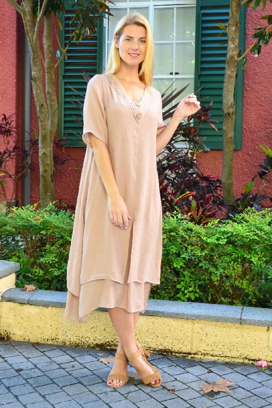 Beige Blush Coconut Overlay Tunic Dress