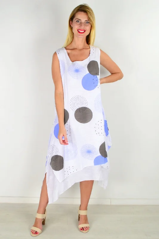 Blue Spot Sleeveless Tunic Dress