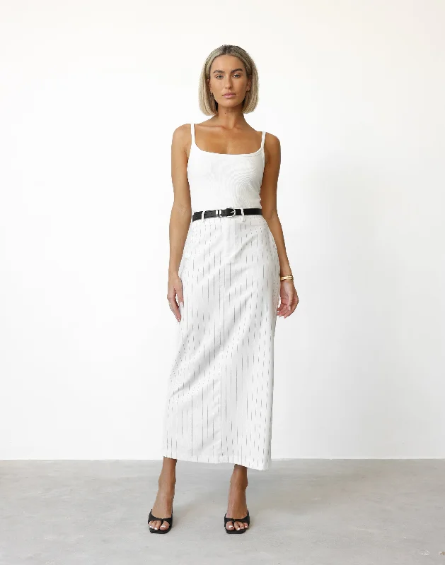 Charlie Maxi Skirt (White Pinstripe)