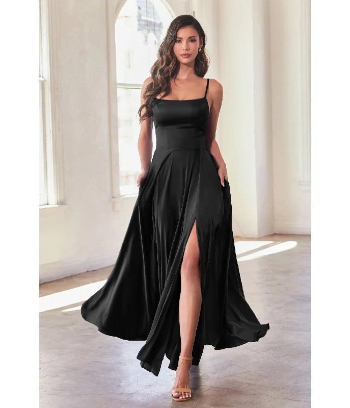 Cinderella Divine Black Satin A Line Bridesmaid Dress