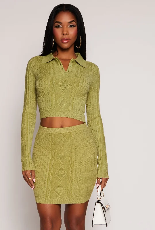 Daisy Cable Knit Cropped Polo Sweater