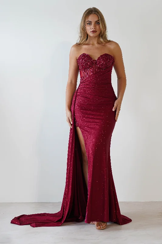 Lavelle Glitter Bodycon Gown | Burgundy